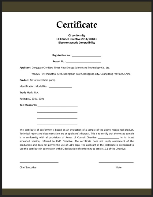 Editable Certificate of Conformance