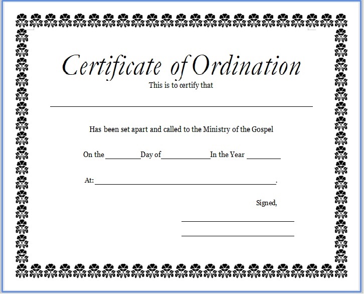Editable Ordination Certificate
