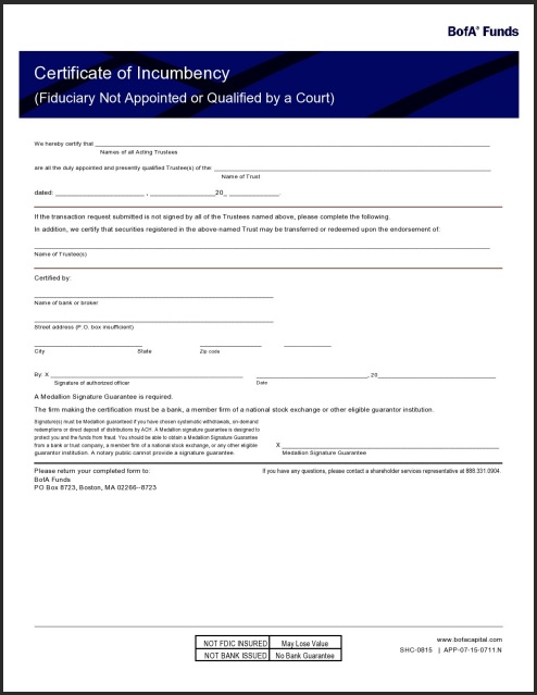 Official Incumbency Certificate