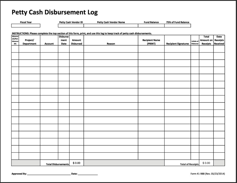 Petty Cash Disbursement Template