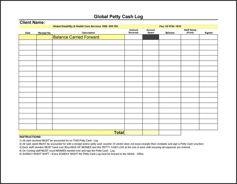 Petty Cash Expense Log