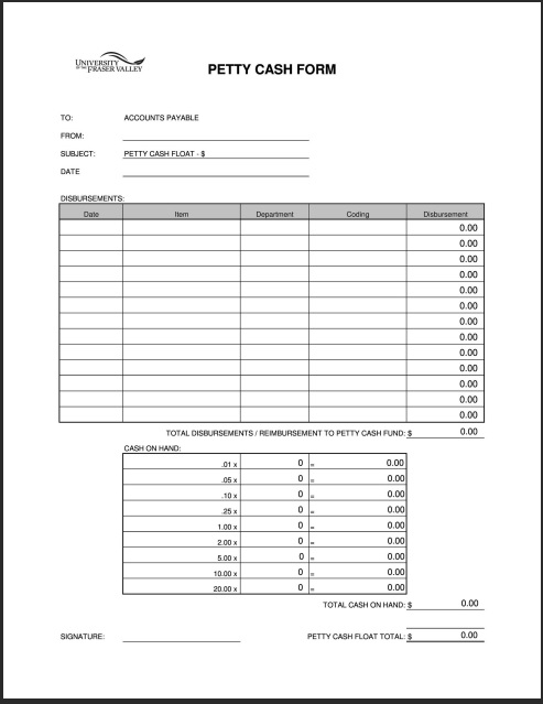 Petty Cash Form Template