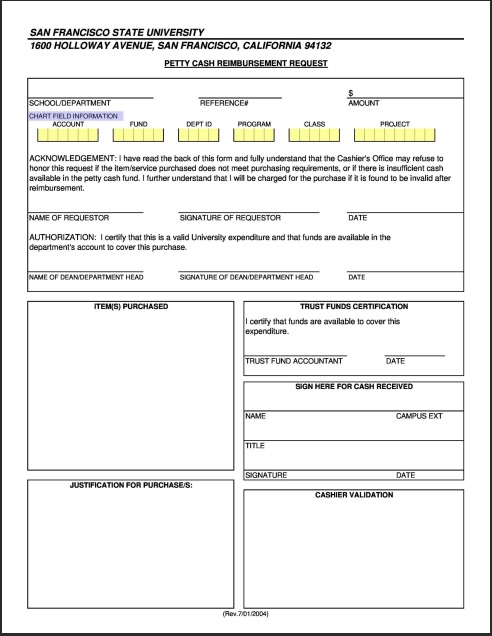 Petty Cash Reimbursement Template