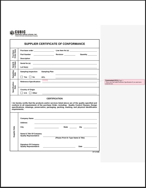 Printable Conformance Certificate