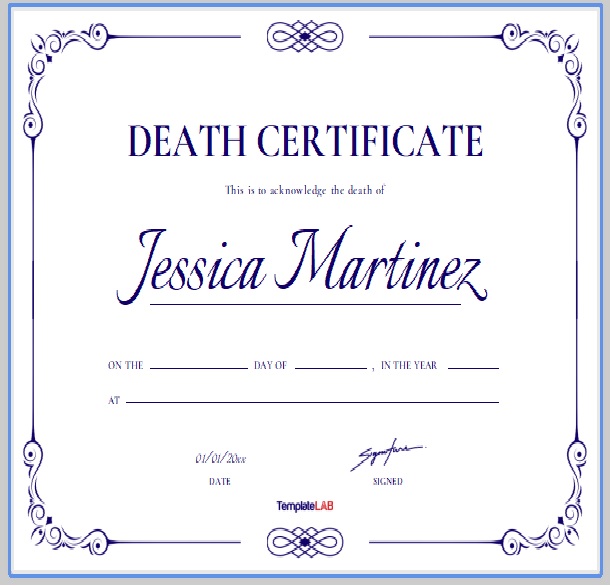 Printable Death Certificate