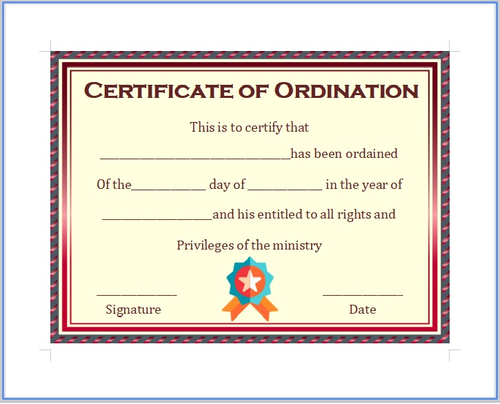 Privilege Certificate of Ordination